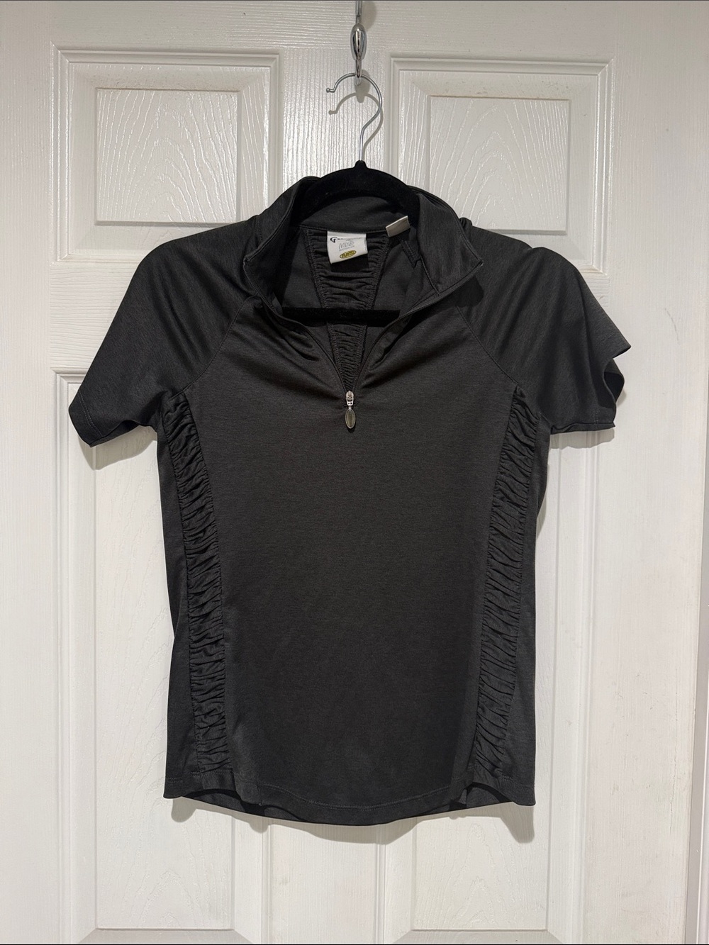 Greg Norman Collection Black Short-Sleeve Half-Zip Top with Side Ruching